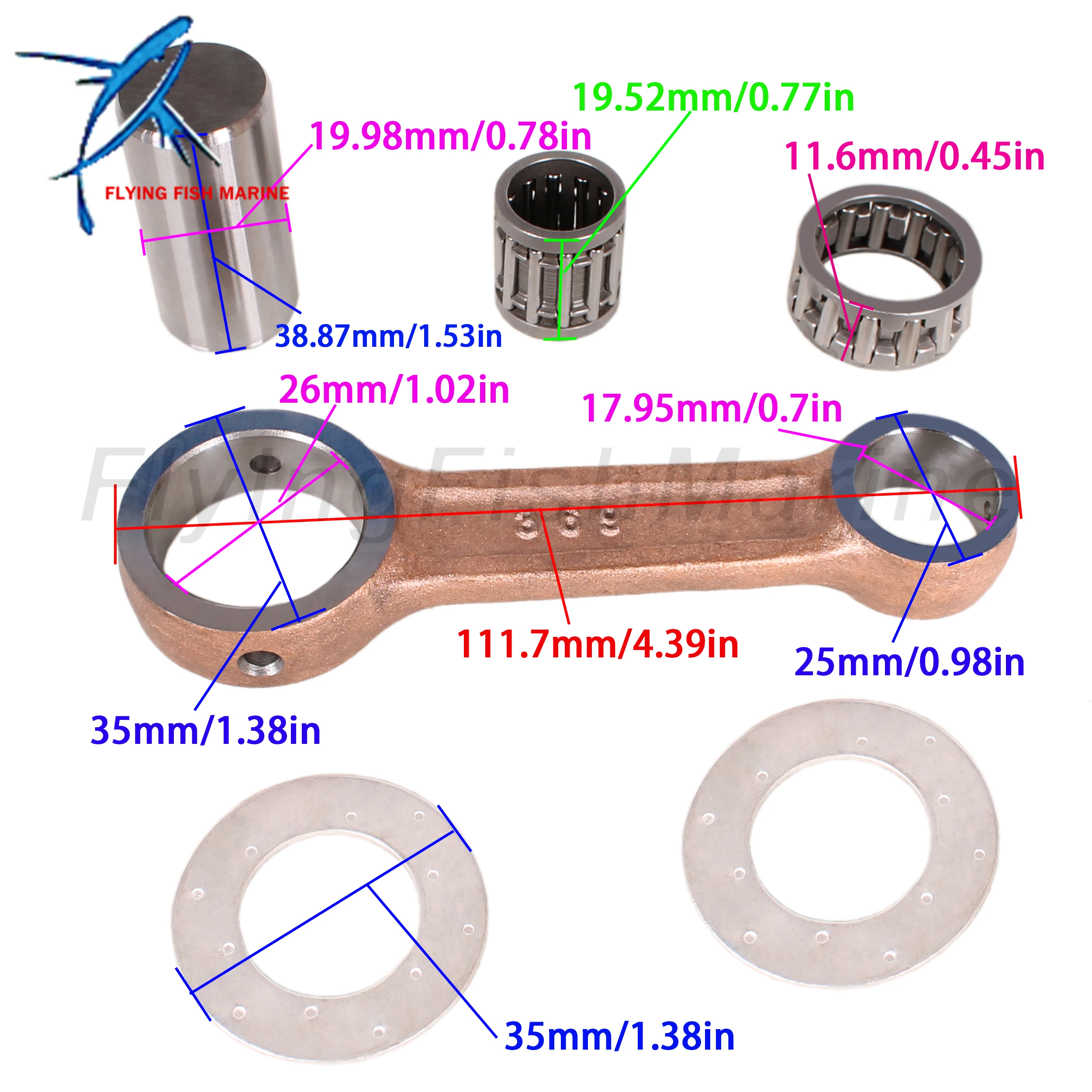 Outboard Motor Connecting Rod Kit for Tohatsu Nissan 4HP 5HP M4C M5BS NS4C NS5B/ 629-813047 for Mercury 369-00040-0 369000400M