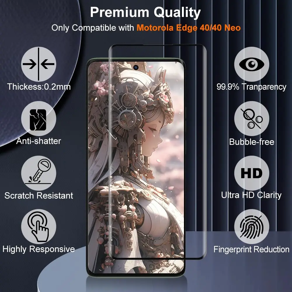 Motorola Edge 40 네오 스크린 보호대 3D 곡선 강화 유리, 측면 및 전체 접착제 투명 스크래치 방지, 빠른 무료 배송