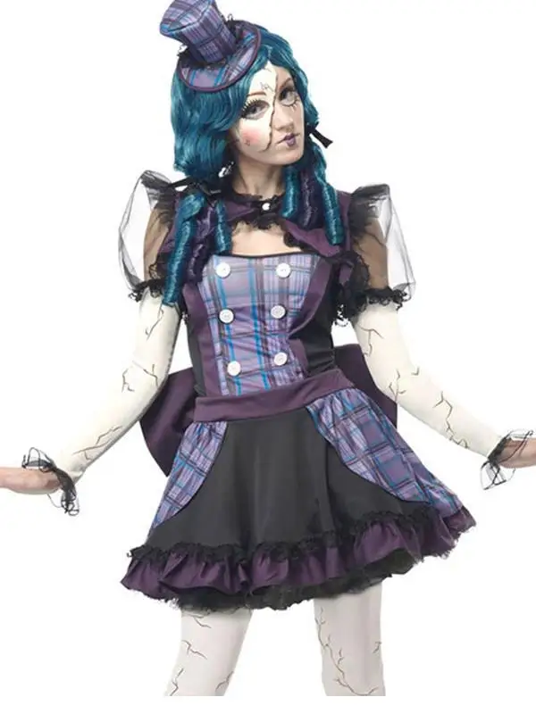 

New Halloween Costume High Quality Teen Girls Broken Doll Clowns Circus Party Costume Sexy Costumes Adult Women Cosplay Dress