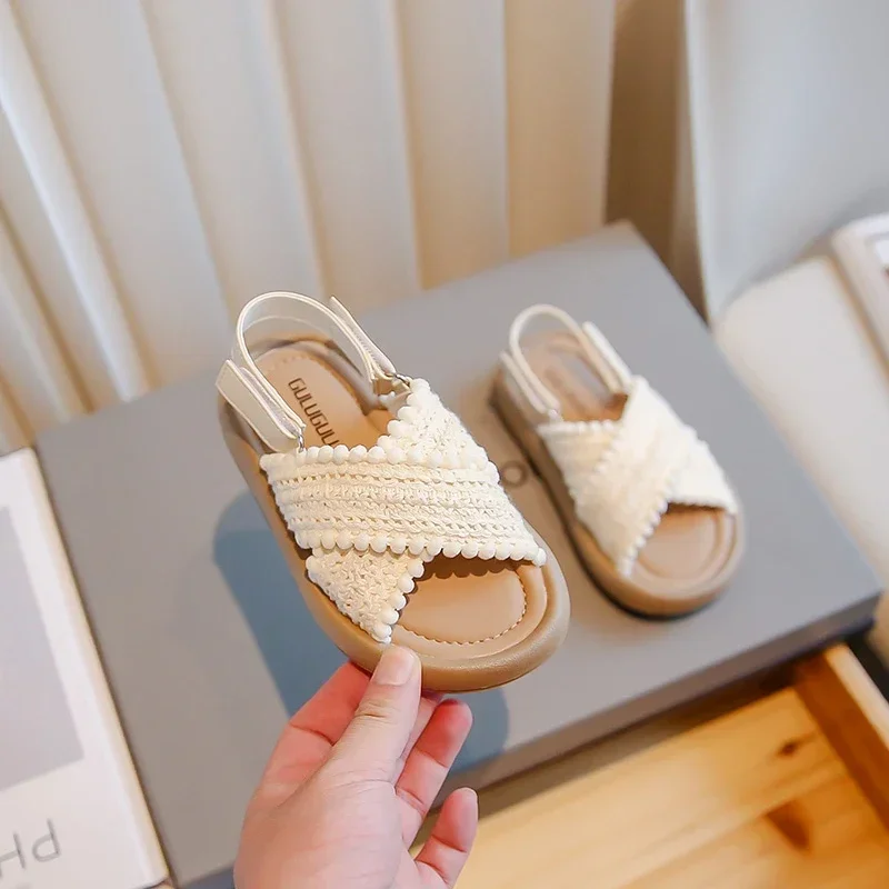 Kids Fashion Girls Sandals 2025 New Soft Ethnic French Wind Open-toe Cool Breatheable Princess Shoes Children Versatile Platform