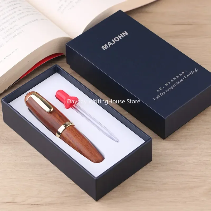 Majohn Q1 Mini Wood/Acrylic Transparent Pocket-Size Eyedropper Fountain Pen Iridium Long Knife Nib Portable Ink Writing Gift Pen 6