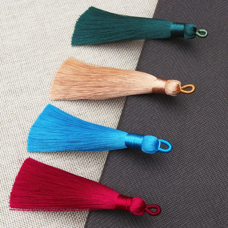 행잉 링이 달린 실크 프린지 술 장식, DIY 주얼리 제작 재봉 커튼 장 키 술, 8cm, 10 개