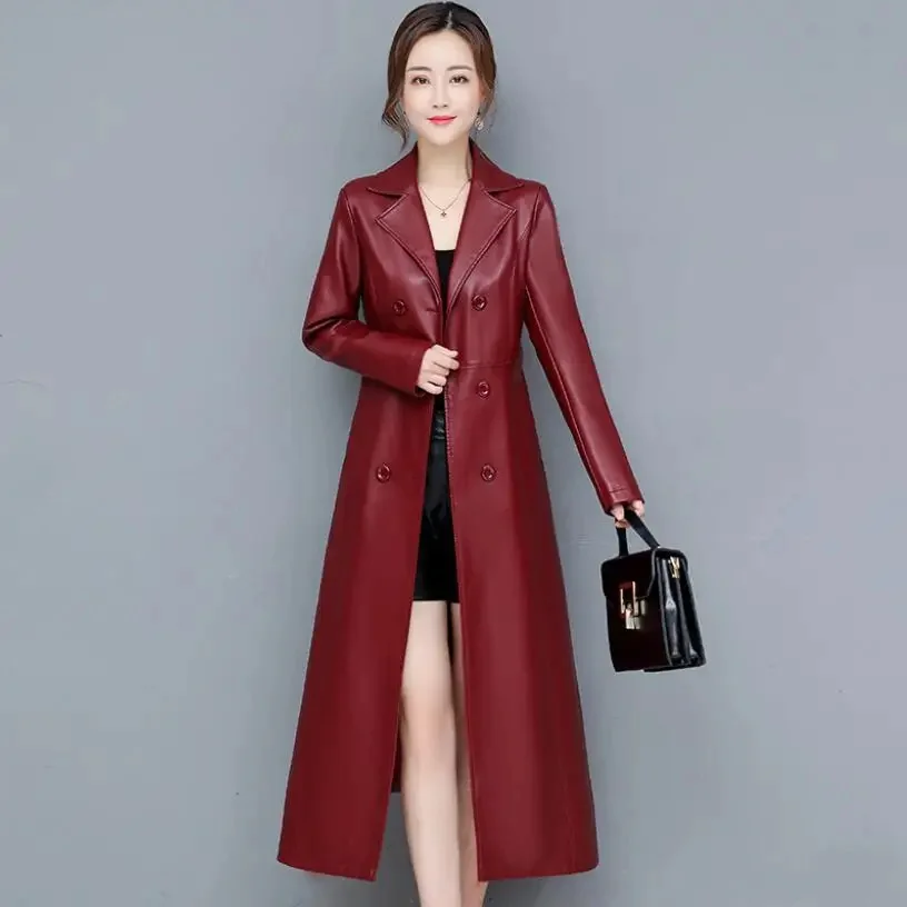 thumbnail image 1 of Nuevo abrigo de piel de oveja para mujer M-6XL, moda primavera otoño 2024, chaqueta larga cruzada, abrigo de piel de oveja, abrigo de gamuza, 1 of 4