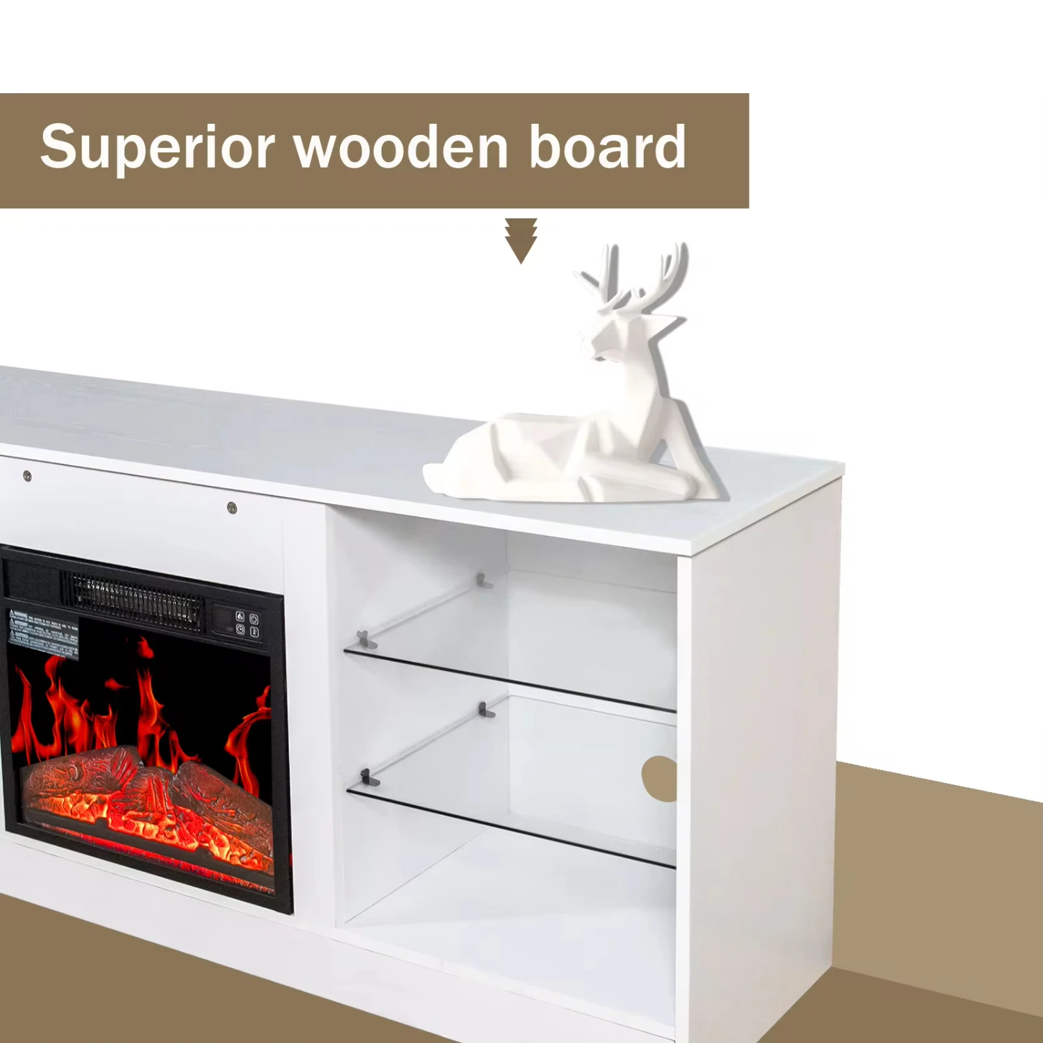 ireplace TV Stand With 18 Inch Fireplace Heater,Modern Entertainment Center TVs to 62 Inch With Adjustable Glass