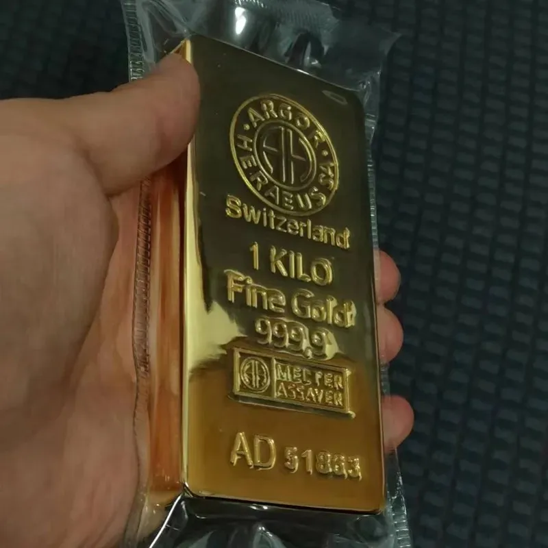 Copy 24K Gold Plated Swiss 1kg Argor-Heraeus Gold Bar 1kilo Gold