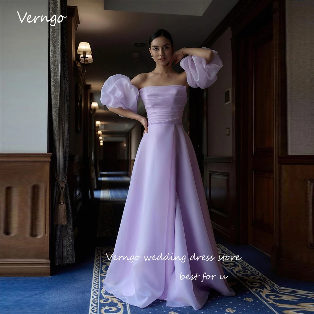 

Verngo 2023 Lilac Evening Dresses Detachable Puff Long Sleeves Organza Corset Back Prom Gowns Formal Party Dress Garden Bride