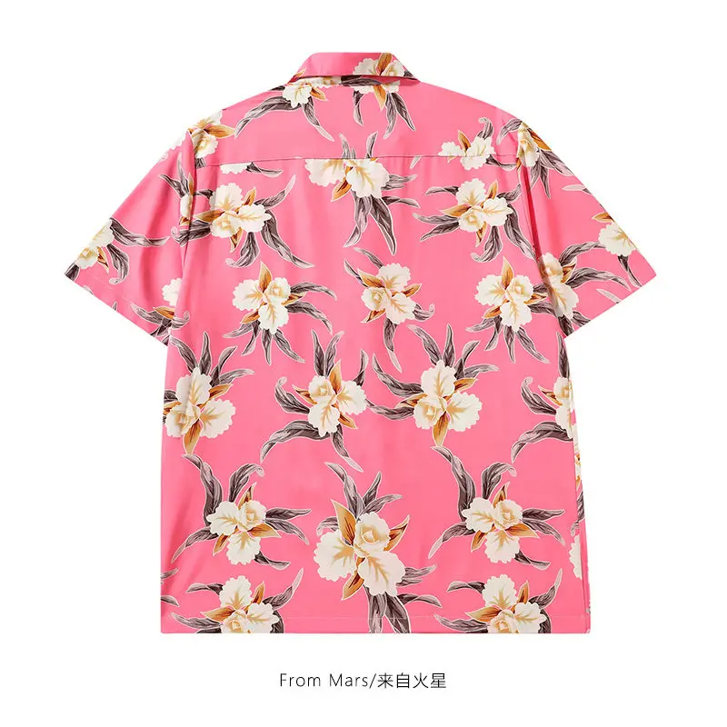 Camicia Hawaiana Uomo E Ragazzo, Maniche Corte, Colletto Cubano, Stampa Floreale Rosa, Taglia 3XL