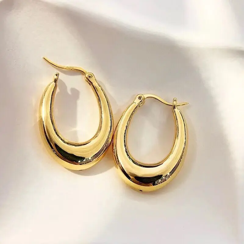 

Real 18K Yellow Gold U-Shape Hoop Earrings 18mm H Hoop