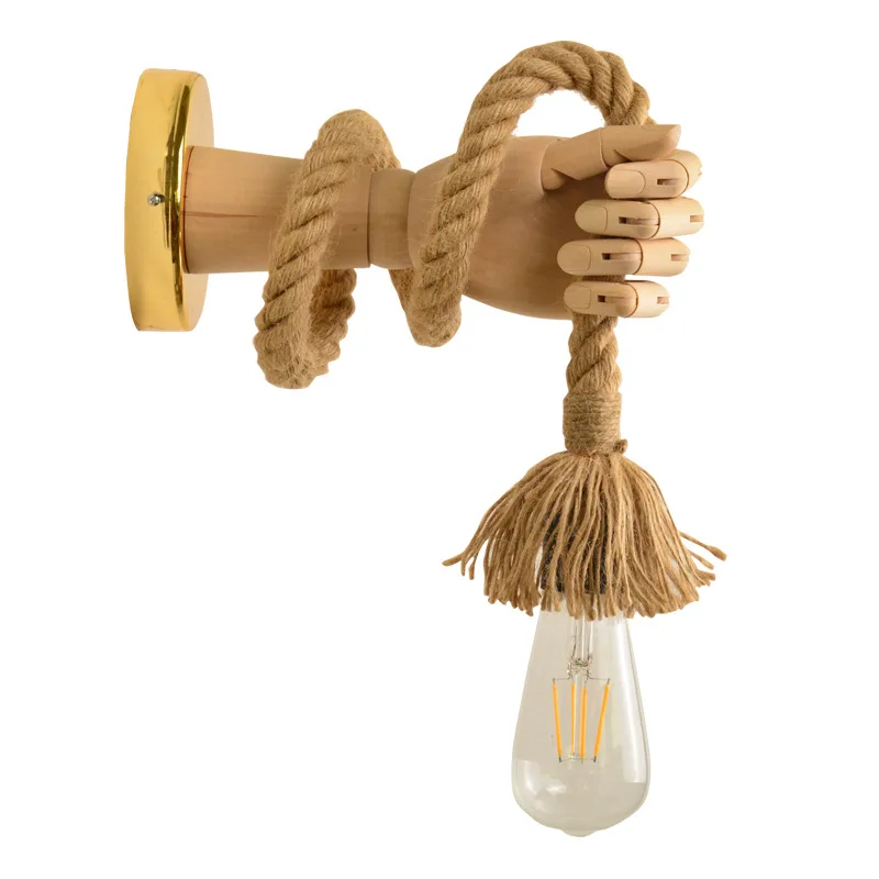 

New Style American Wood Wall Lamp Retro Vintage Stair Aisle Corridor Decorative Hemp Rope Wall Lamp Bedroom E27 Bedside Light