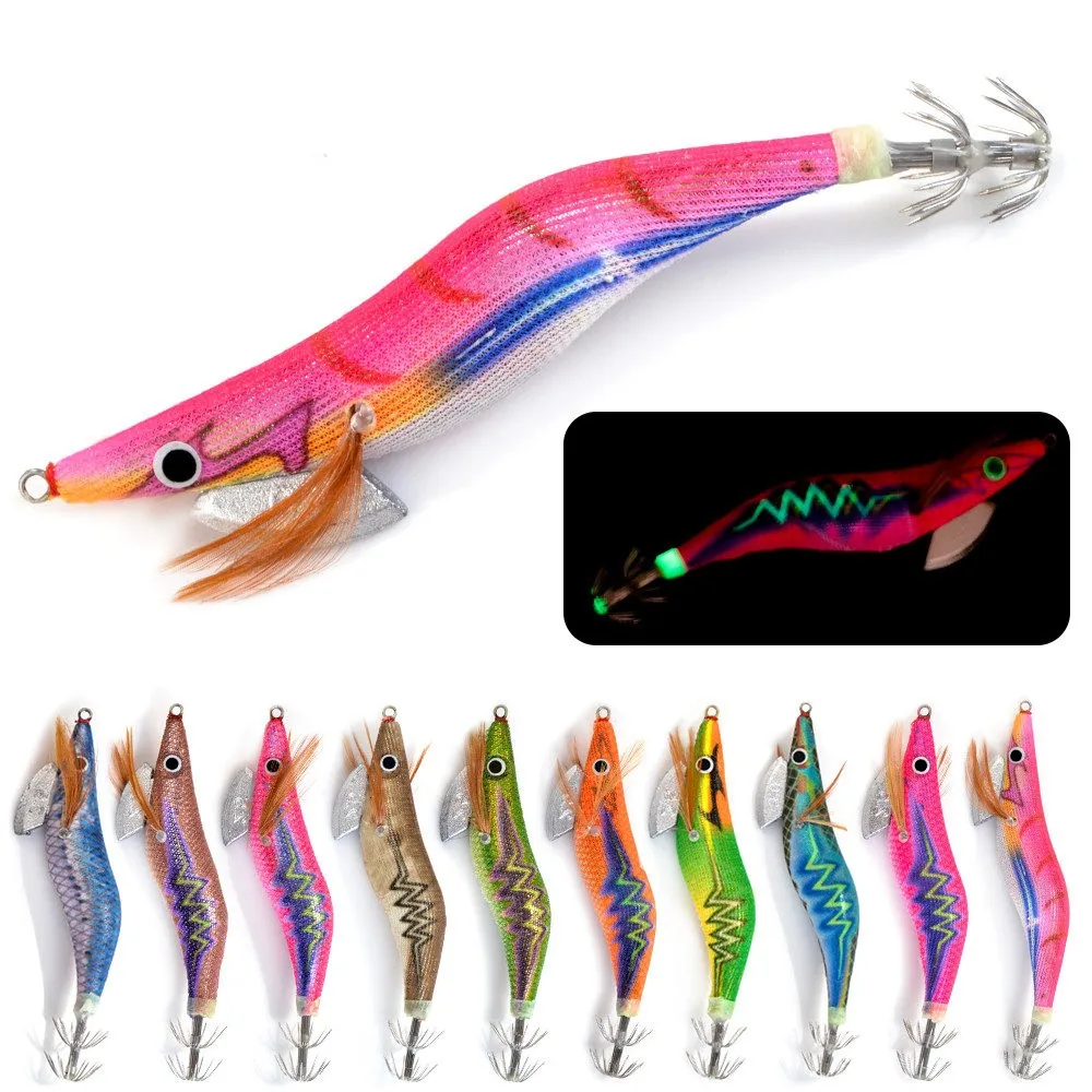 낚시 1pcs 박스형 나무 새우 낚시 미끼 90mm-135mm 리드 싱커 오징어 문어 오징어 새우 미끼 지그 루어 하드 루어 루어 웜 하드베이트 야광웜 빛나는 나무 새우 오징어 가짜미끼 새우 삼봉오징어애기 갑
