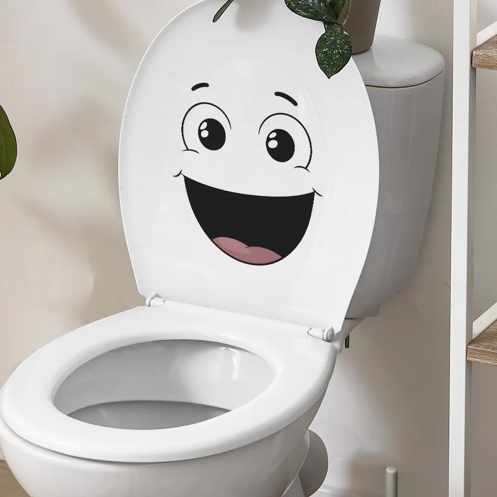 Cartoon Funny Smiling Face Wall Sticker For Bathroom Toilet Decoration Mural Living Room Cabinet Home Decor Self-adhesive Decals