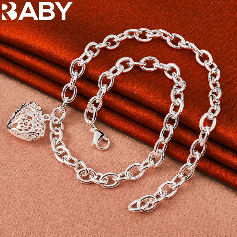 

URBABY 925 Sterling Silver Hollow Heart Chain Necklace For Women Fashion Charm Engagement Party Jewelry Wedding Gifts