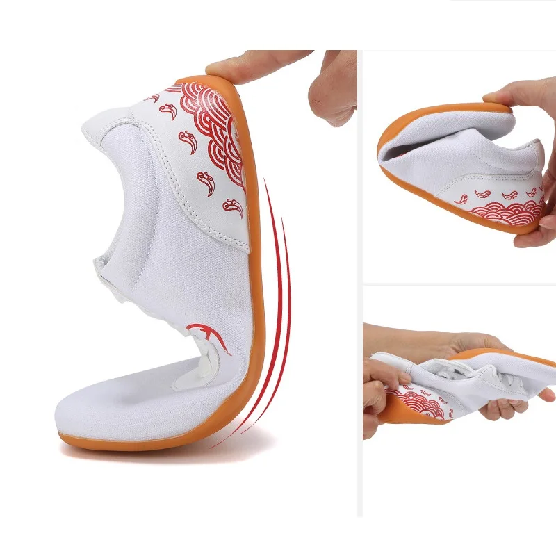 Men Women Sport Martial Arts Kung Fu Shoes Lace Up Man Canvas Tai Chi Sneakers White Black Blue Ladies Wushu Sneakers Rubber martial arts shoes