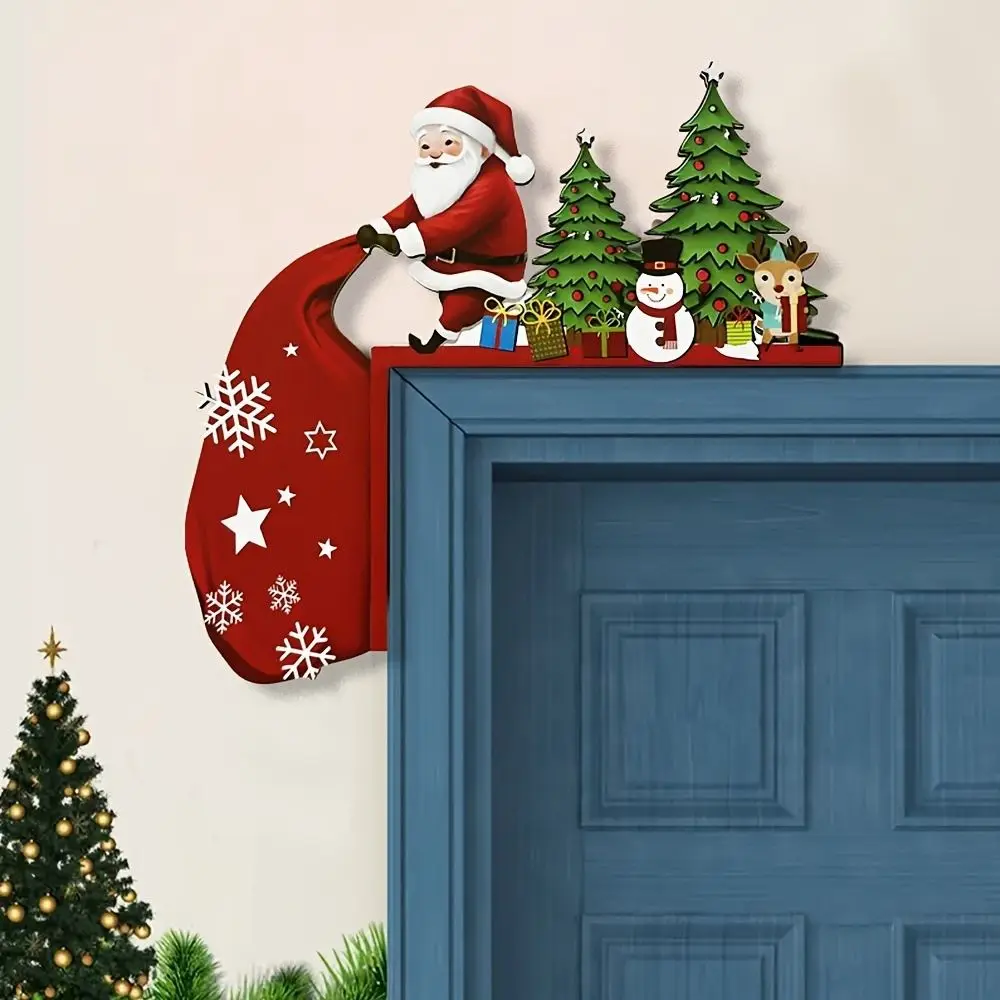 2pcs Table Corner Decoration Wooden Christmas Door Corner Frame Cartoon Modern Door Frame Pendant Santa Claus Door Sign Props