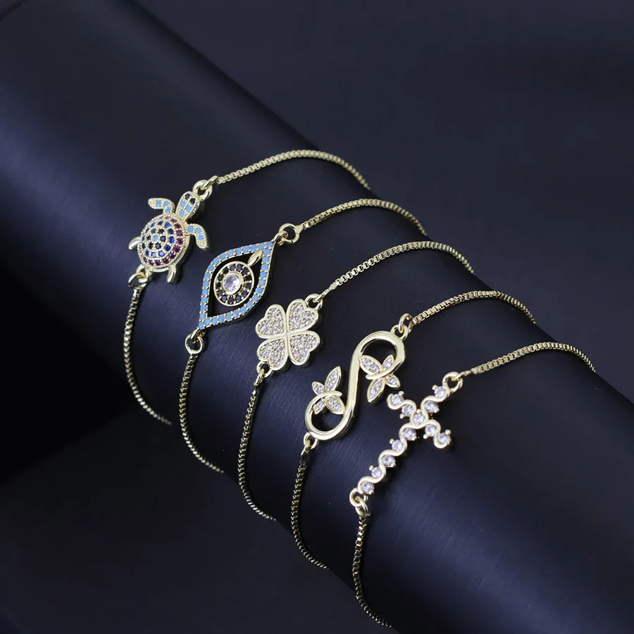 Adjustable Chain Bracelet for Women with Evil Eyes and Butterfly