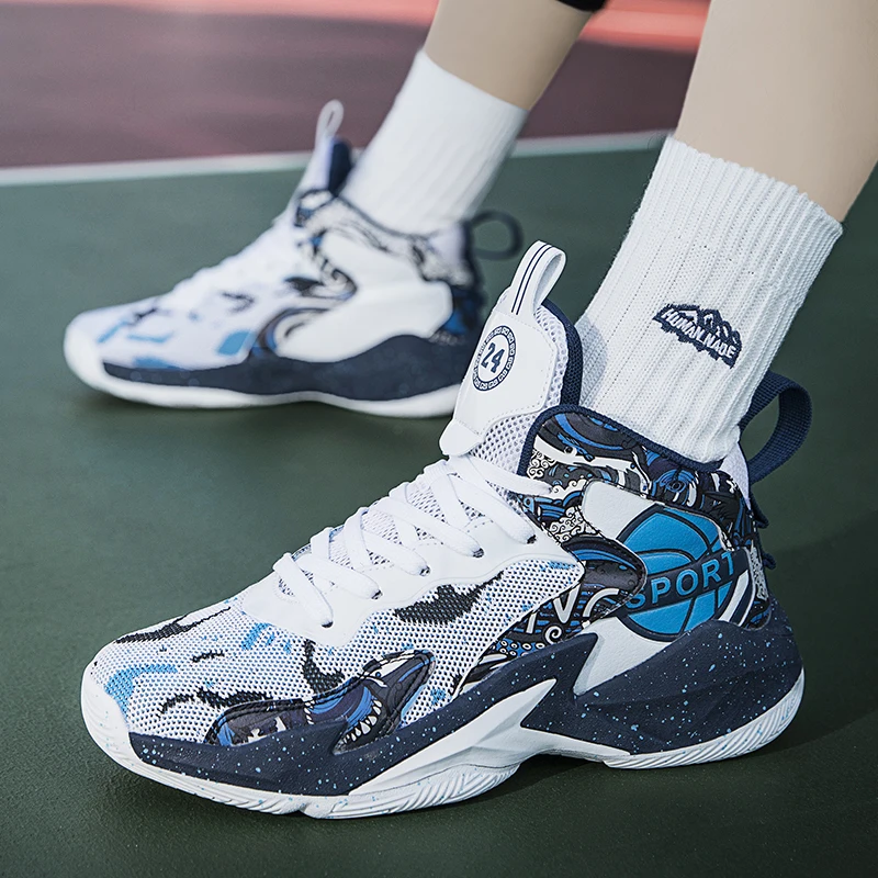 

Summer New Youth Basketball Shoes 31-45 High Top Men's Basketball Sneakers Breathable Non-slip Outdoor Boys Sports Basket Shoes