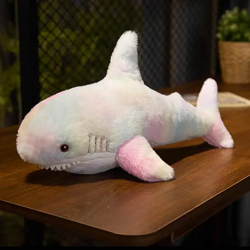 thumbnail image 1 of Juguetes de peluche de tiburón colorido para niños, cojín suave para sofá de animales marinos, almohada para dormir, tamaño gigante, 60-140cm, 1 of 5