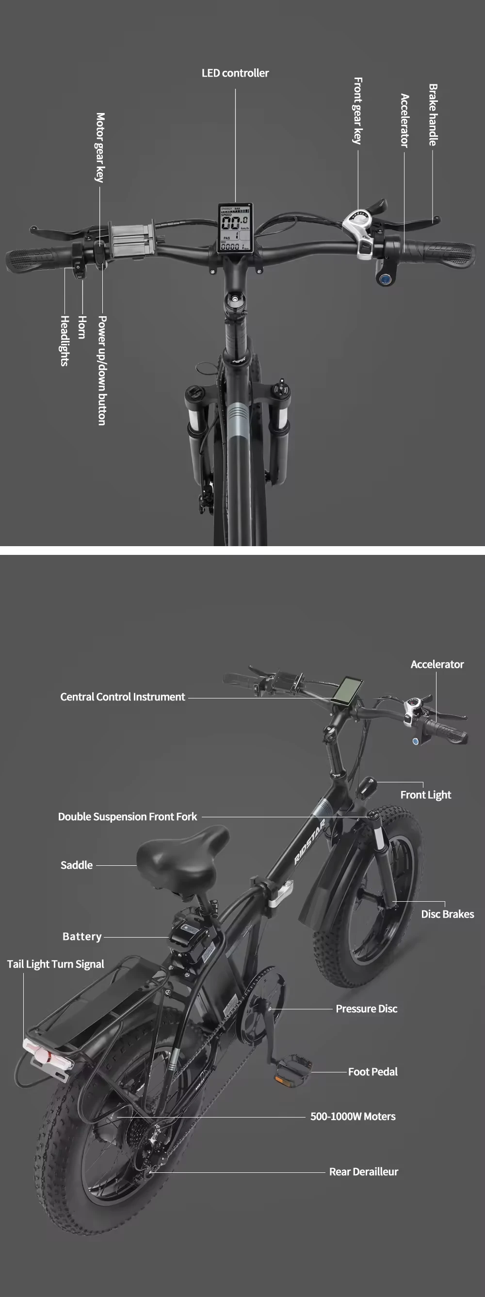 Ridstar G20 Electric Bicycle 500W48V15AH Fat Tire Mountain 20*4.0 Inch Electric Bike Beach Cycling Folding Back Seat E bike