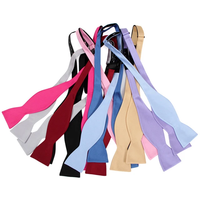 Self Bow Tie Men Adjustable Silk Satin Bowtie Solid Color Classic Business Neckwear Butterfly Wedding Party Suit Accessories Tie 2