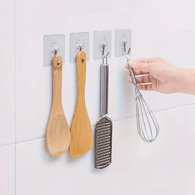Adhesive Hooks Transparent Self-Adhesive Bathroom Towel Clothes Storage Sticker Key Hangers