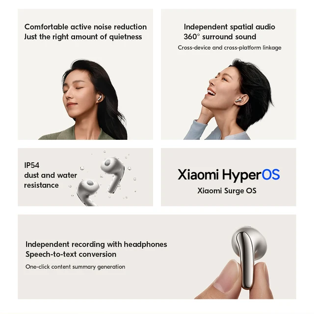 Xiaomi Mi Buds 5 TWS Earphone Qualcomm aptX Lossless IP54 Waterproof Headset AI Active Noise Cancelling BT5.4 Wireless Earbuds 3