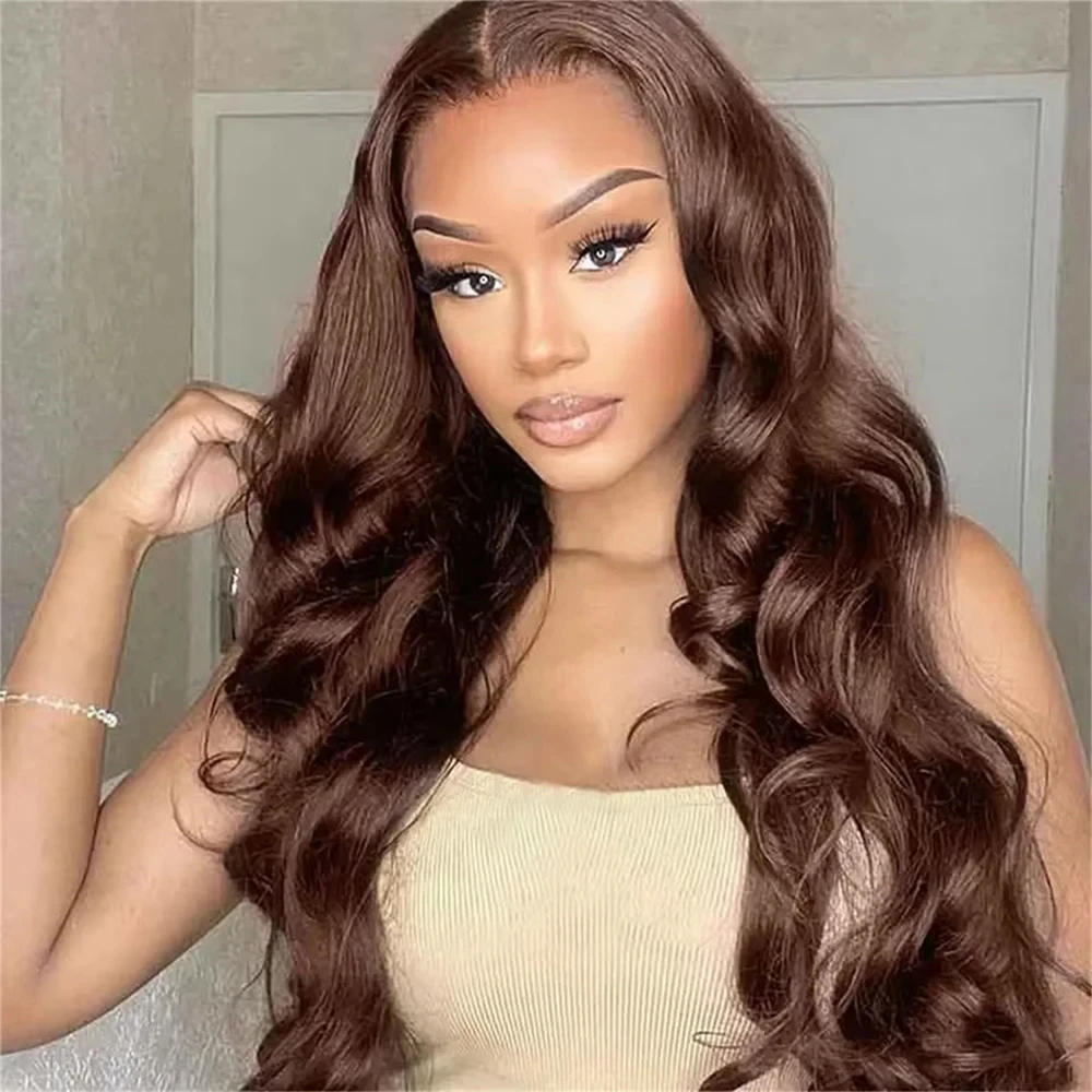Perruques en cheveux humains HD brun chocolat ondulés 13×6 Lace Front, densité 230%, 30-34 pouces, style vietnamien Water Wave, perruque frontale 13×4 en cheveux humains
