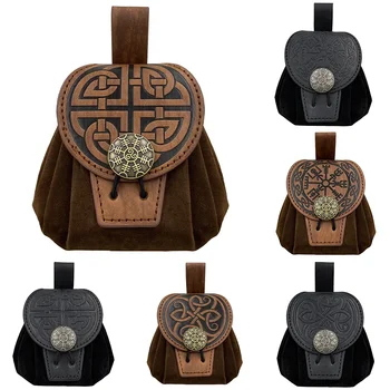 Medieval Faux Leather Pouch Portable Drawstring Purse Belt Pouch Vintage Steampunk Renaissance Belt Pouch Dice Bag for Men Women