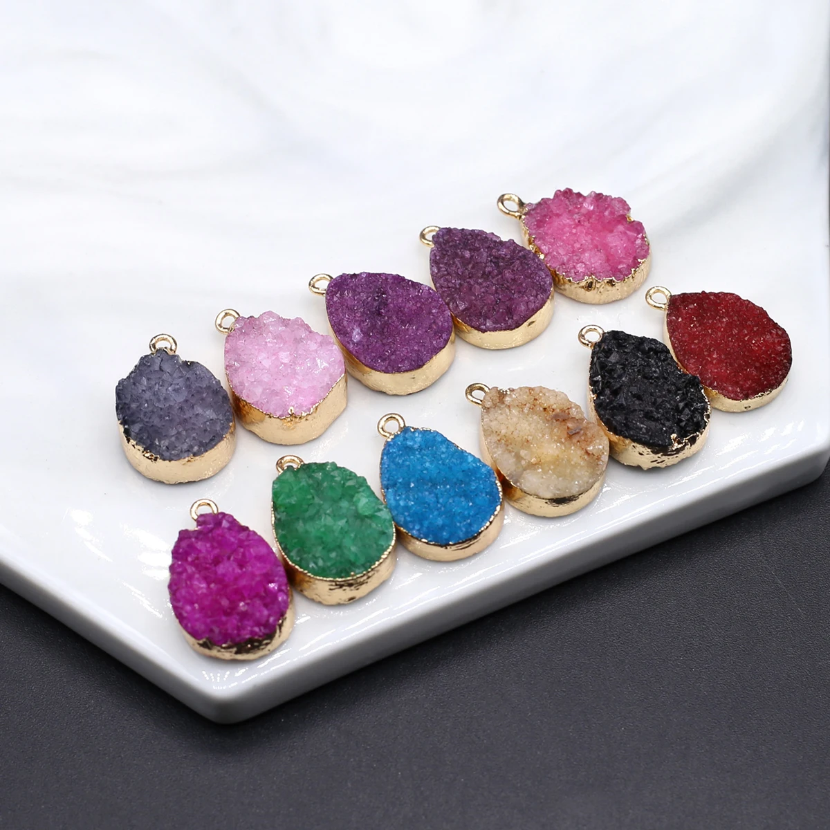 10PCS Water Drop Shape Natural Stone Crystal Druzy Irregular Pendant JewelryMaking DIY Necklace Earrings Accessories Charm Gift