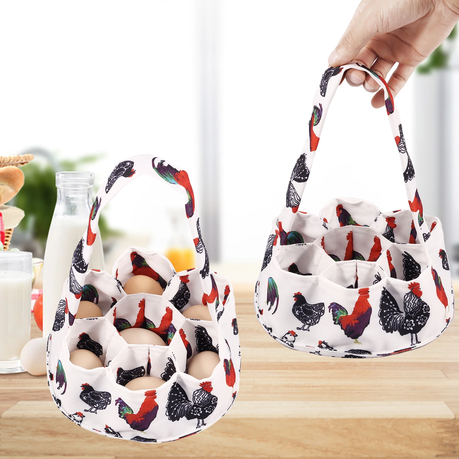 

2Pcs Foldable Egg Bags Canvas Egg Basket 7 Pouches Portable Egg Gathering Basket Multipurpose Home Storage Kitchen Supplies