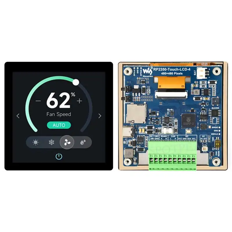 라즈베리 파이 피코 2 RP2350 4인치 LCD CAN RS485 QMI8658 개발 보드 480x480 터치스크린 디스플레이 RP2350-Touch-LCD-4