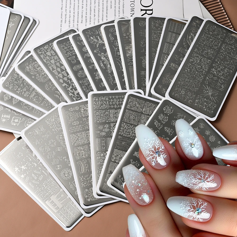 1PC 12*6cm 잎 꽃 기하학 라인 디자인 스탬핑 플레이트 하트 러브 발렌타인 템플릿 플레이트 몰드 네일 아트 스텐실 도구 *