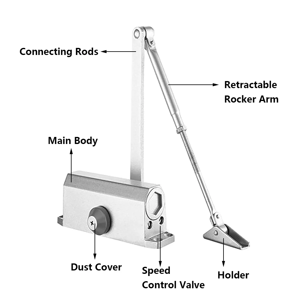 1pcs Thickened Aluminium Alloy Automatic Door Closer 45-85 kg Door Closing Equipment Adjustable Hardware