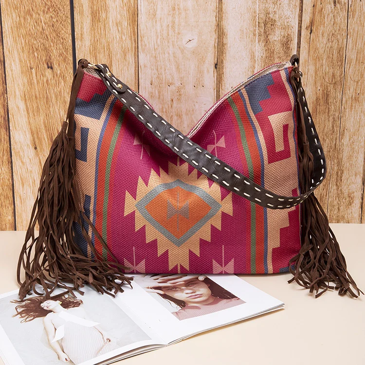 2023 Bohemian Tourism Canvas Diagonal Backpack Handwoven Flowing Silk Cotton Hemp One Shoulder Large Bag For Women