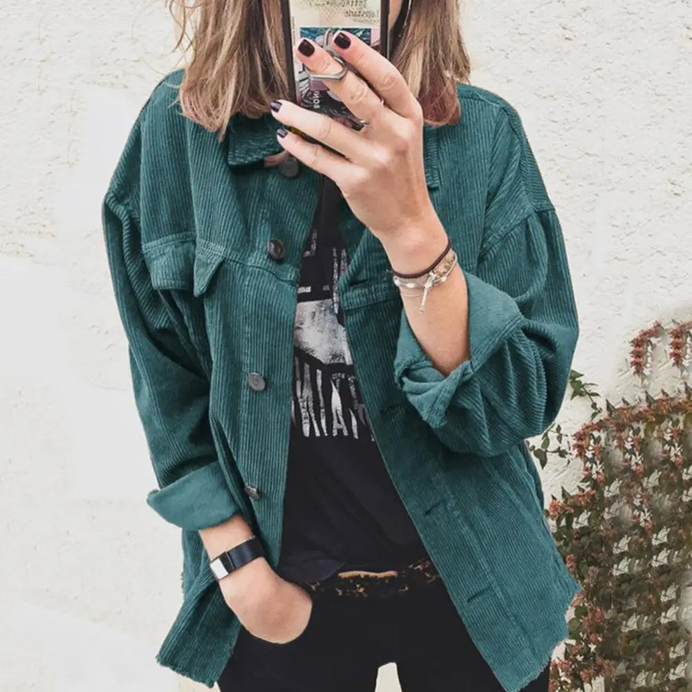

Women Shirt Tur-down Collar Solid Color Loose Single-breasted Thick Casual Cardigan Long Sleeve Buttons Mid Length Lady Daily To