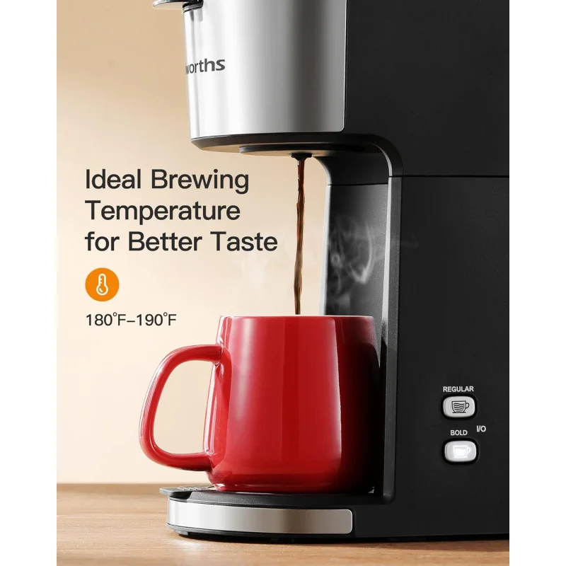 Single Serve Coffee Maker for K Cup & Ground , With Bold Brew, One , 6 to 14 oz. Sizes, Fits Travel M