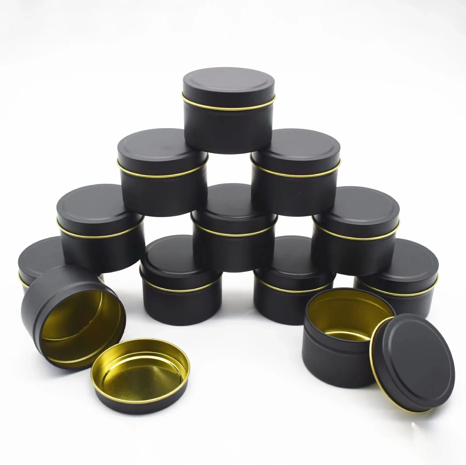 5/10PCS 4oz Candle jar Empty Tinplate Box Black Round Golden Candle Containers tea caddy Cream Jar Storage Container for Travel