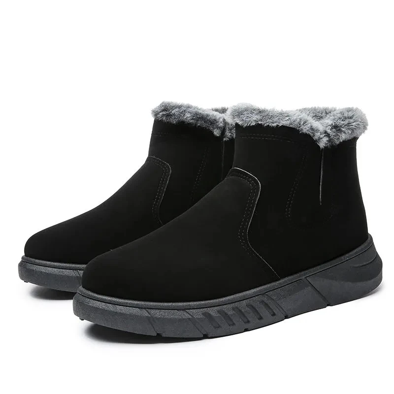 

Winter snowshoe leather winter thicken warm cotton shoes round head solid color comfortable thick bottom short tube flat shoes