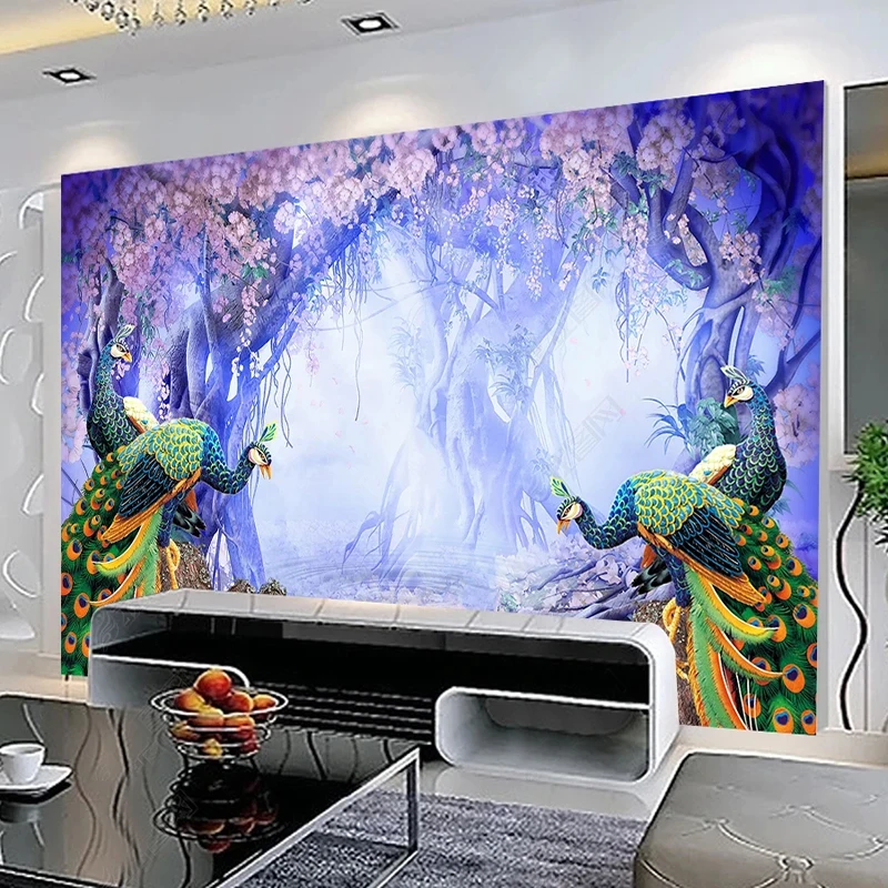 Custom Wall Cloth Beautiful Forest Peacock Stereo Mural 3D Wallpaper For Kids Room Bedroom Backdrop Wall Home Decor Papel Tapiz 1pc monthly milestone blanket flannel sunflowers printing photography backdrop cloth calendar blanket for infant newborns