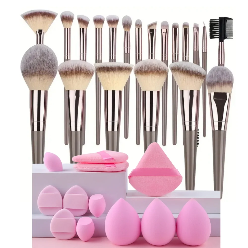Deluxe Makeup Brush Collection with Storage Box - Fluffy Brushes for Eyes, Foundation, Concealer, Blush, and Highlighter