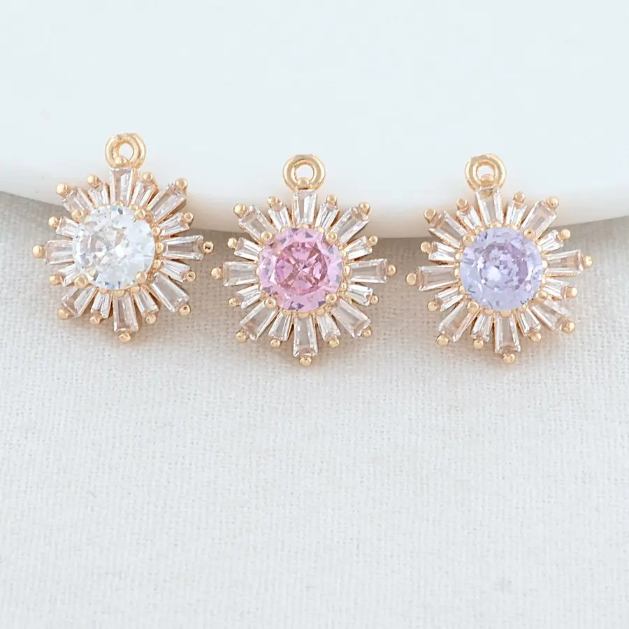 花の形をした金メッキのネックレスとペンダント,16x18mmと14k