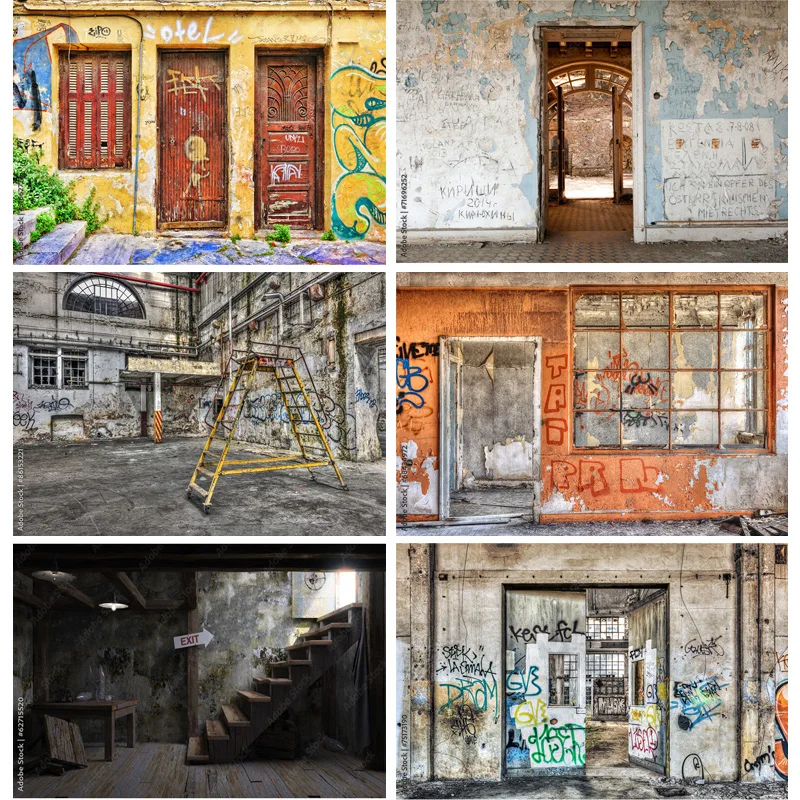 

Vinyl Vintage Shabby Interior Building Wall Background Old Stairway Corridor Halloween Photography Studio Props 22819 PJ-02