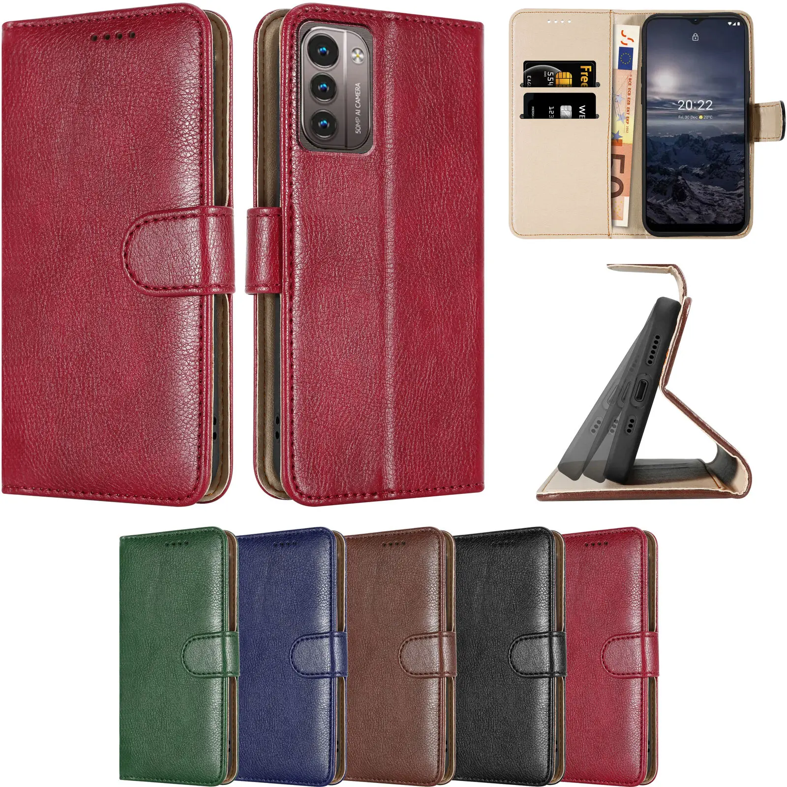 

Shockproof Leather Wallet Case KickStand Phone Cover For Nokia G21 G11 C21 Plus
