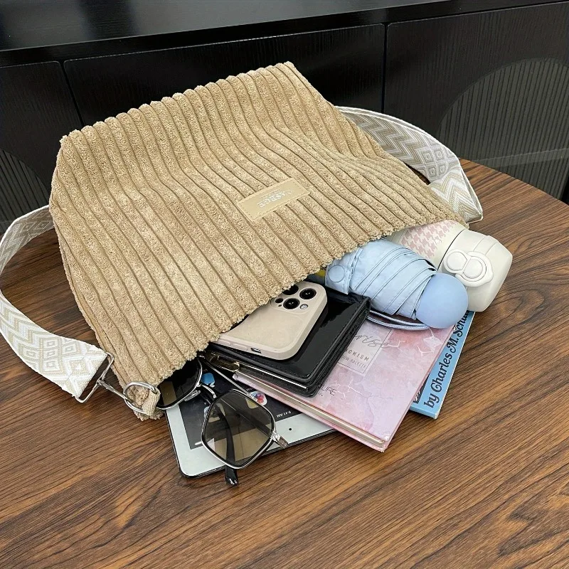 Versatile Women's Corduroy Crossbody Shoulder Bag, Suitable for Holding Tablets, Mobile Phones, Books, travel, Mother's Day Gift