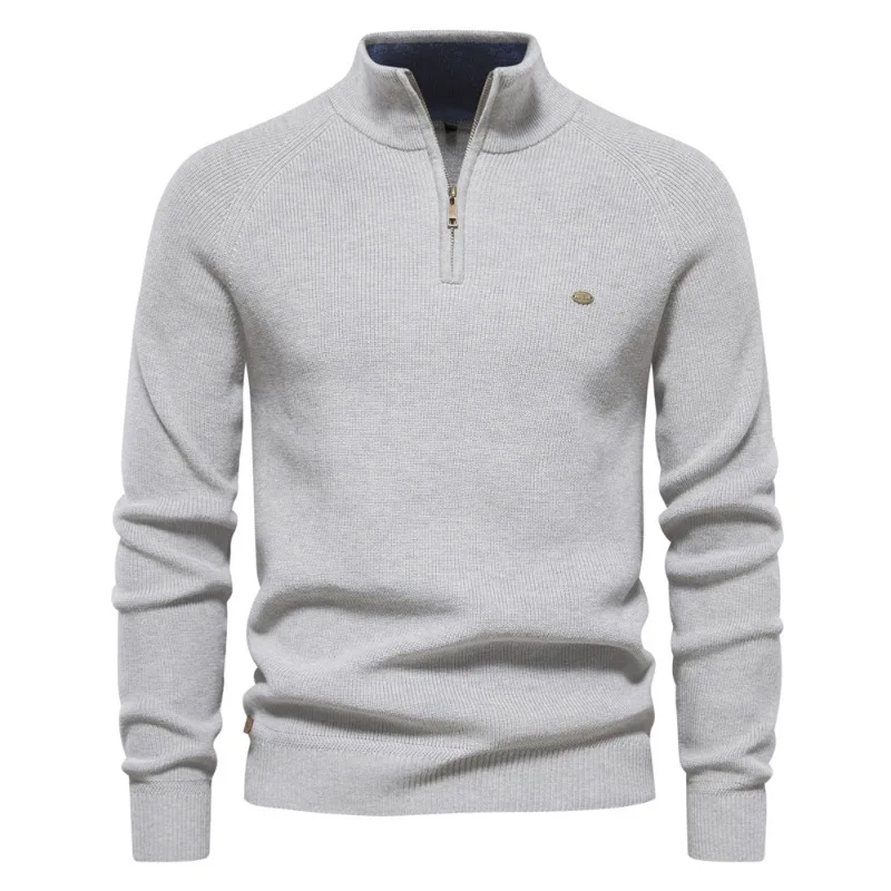 New autumn winter men's sweater European size foreign trade long-sleeved  zipper stand-up collar solid color versatile casual