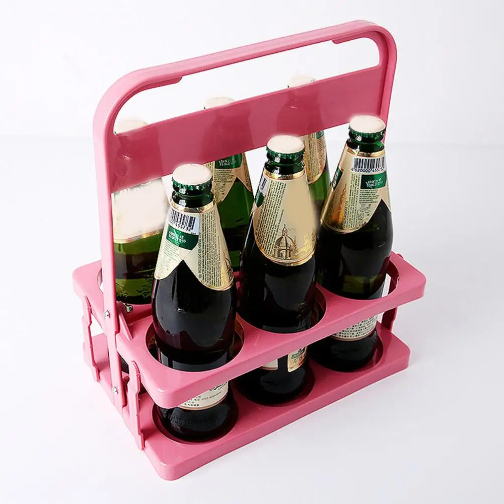 Wine Bottle Rack 6 Pack Foldable Reusable Shatterproof Portable KTV Handheld Beer Rack for Bar