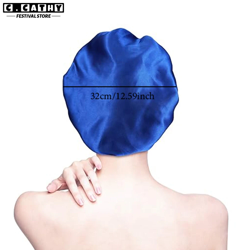 Satin Silk Hair Bonnet For Sleeping Women Wide Brim Sleep Cap Hair Bonnet For Curly Hair Showercap Children Men