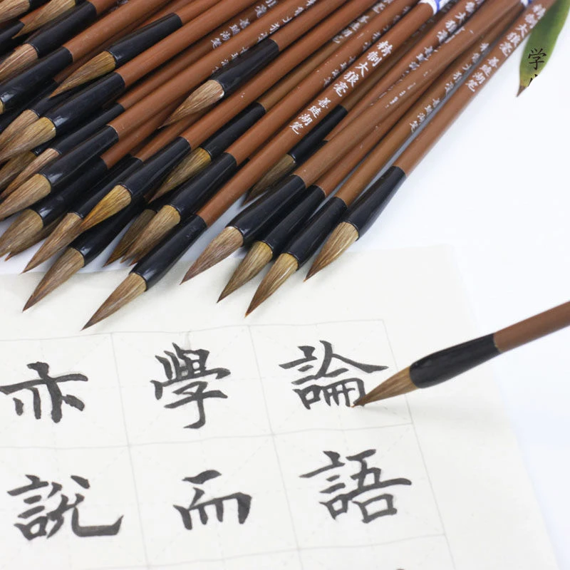 Calligraphy Brush 10Pcs Beginner Weasel Wolf Hair Chinese Writing Wool Bamboo Regular Script
