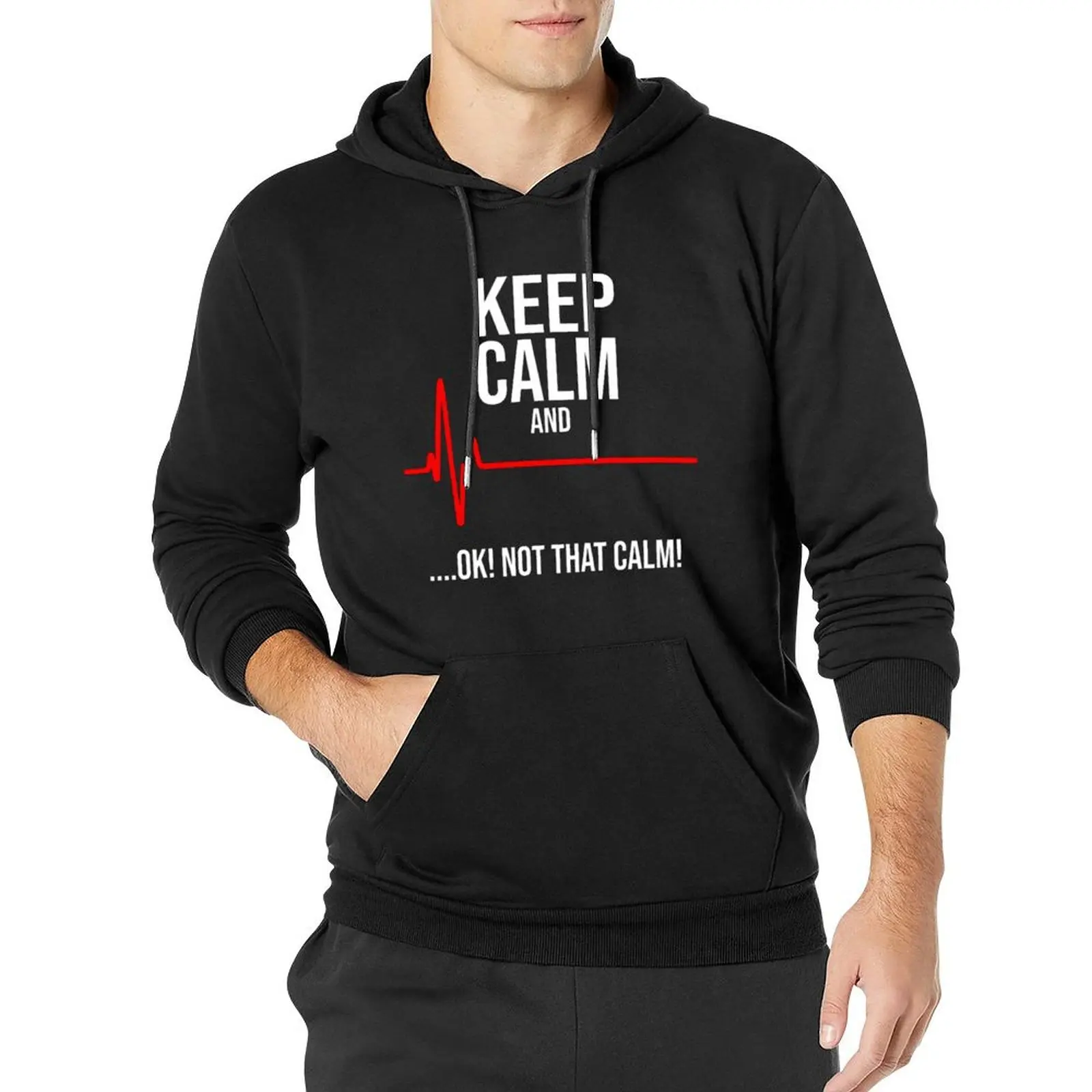 

Толстовка мужская с капюшоном, свитшот с надписью Keep Calm And Ok Not That Calm, уличная одежда, пуловер в стиле хип-хоп с принтом сердцебиения, хлопок, весна