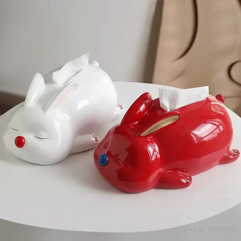 Creative Cartoon Red / White Rabbit Tissue Box, Home, Tea Dining Table Living Room, Bedroom, Decoration, Storage Napkin Box, 1Pc