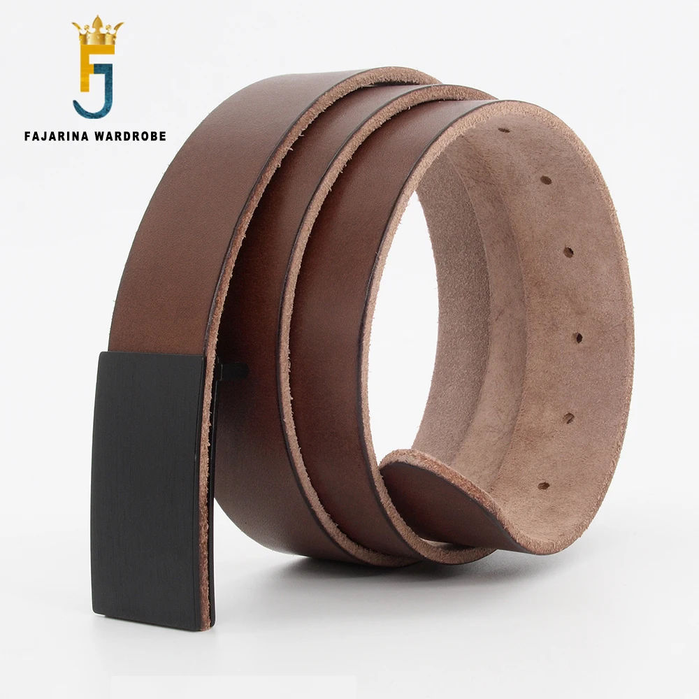 FAJARINA Top Quality Cowhide Leather Belt Fashion Black Slide Buckle Belts Men Jeans Accessories